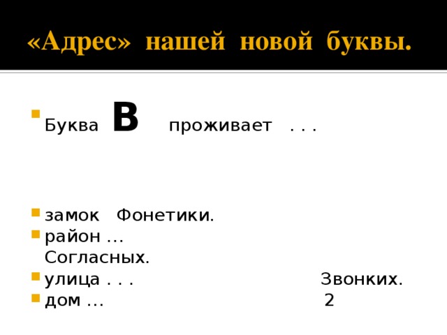 «Адрес» нашей новой буквы.