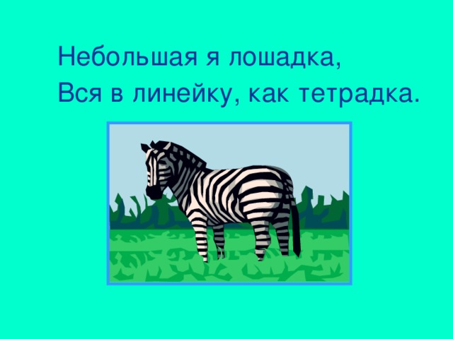 Небольшая я лошадка, Вся в линейку, как тетрадка.