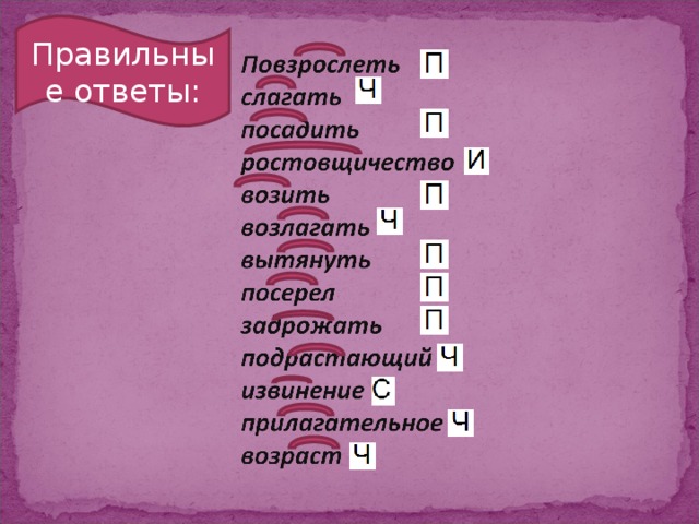 Правильные ответы: