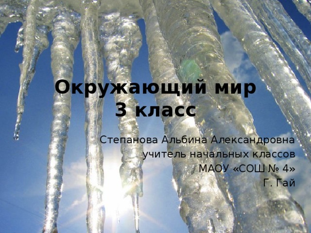 Окружающий мир  3 класс Степанова Альбина Александровна учитель начальных классов МАОУ «СОШ № 4» Г. Гай