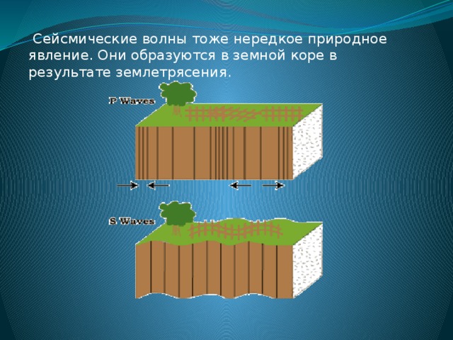 Сейсмические волны тоже нередкое природное явление. Они образуются в земной коре в результате землетрясения.