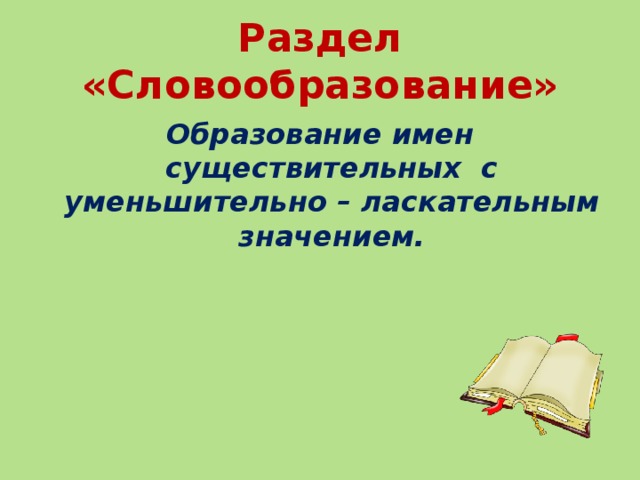 Раздел «Словообразование» Образование имен существительных с уменьшительно – ласкательным значением.