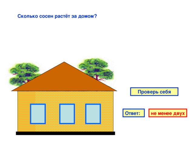 Сколько сосен растёт за домом? Проверь себя Ответ: не менее двух