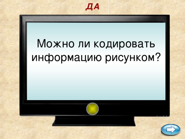 ДА  Можно ли кодировать информацию рисунком?