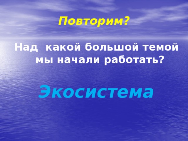 Повторим? Над какой большой темой мы начали работать? Экосистема