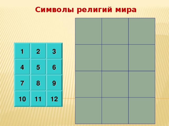 Символы религий мира 2 1 3 4 5 6 8 9 7 10 11 12