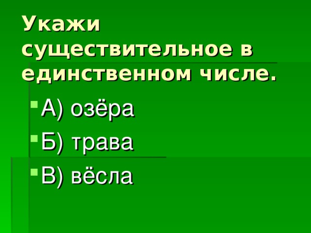 Укажи существительное в единственном числе.