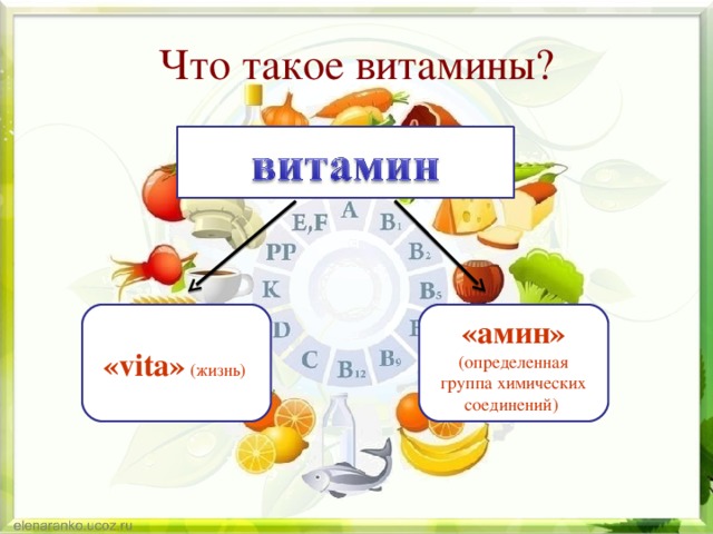 Что такое витамины? « vita » (жизнь) «амин» (определенная группа химических соединений)