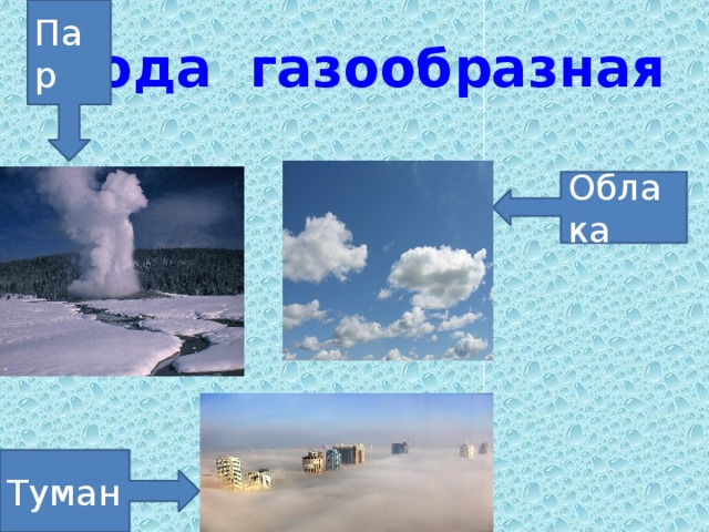 Пар Вода газообразная Облака Туман