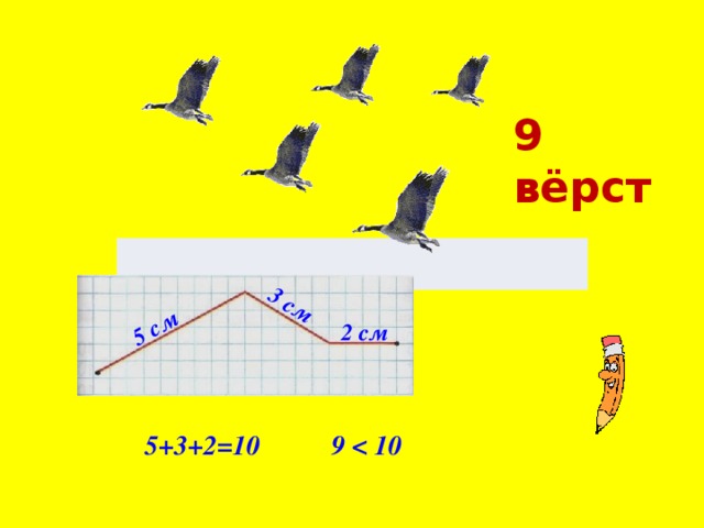 5 см 3 см 9 вёрст 2 см 5+3+2=10 9