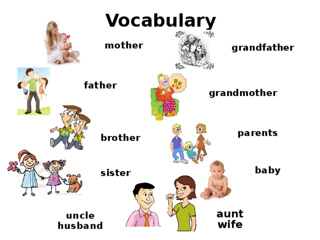 Vocabulary mother grandfather father grandmother parents brother baby sister aunt wife uncle husband