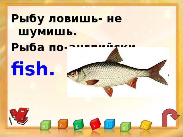 Рыбу ловишь- не шумишь. Рыба по-английски- fish .