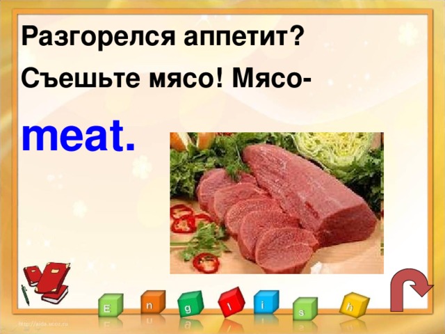 Разгорелся аппетит? Съешьте мясо! Мясо- meat.