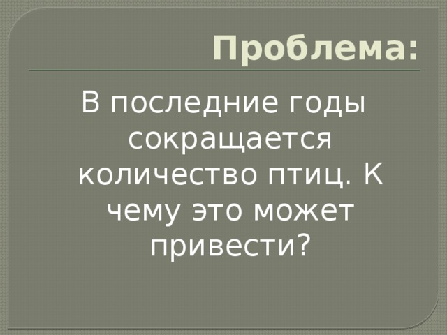 Проблема: В последние годы сокращается количество птиц. К чему это может привести?