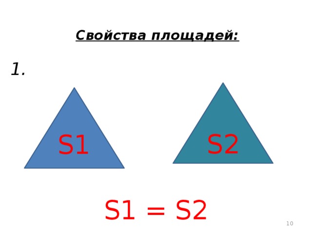 Свойства площадей: 1. S1 = S2 S2 S1