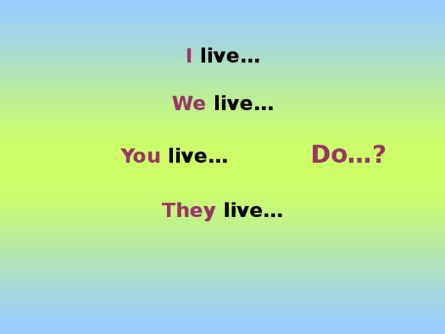 I live… We live…   You live…  Do…? They live…