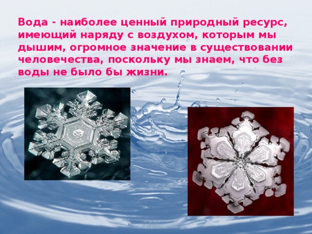 Вода - наиболее ценный природный ресурс, имеющий наряду с воздухом, которым мы дышим, огромное значение в существовании человечества, поскольку мы знаем, что без воды не было бы жизни.