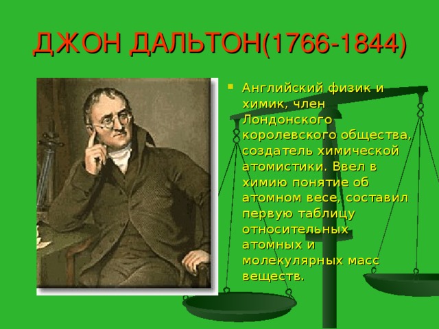 ДЖОН ДАЛЬТОН(1766-1844)