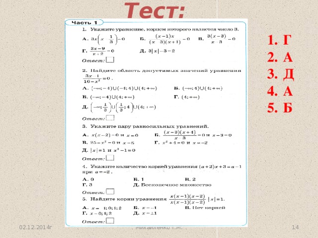 Тест: Г А Д А Б  02.12.2014г Михайленко Т.М. 12 12