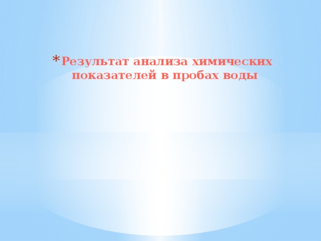 Результат анализа химических показателей в пробах воды