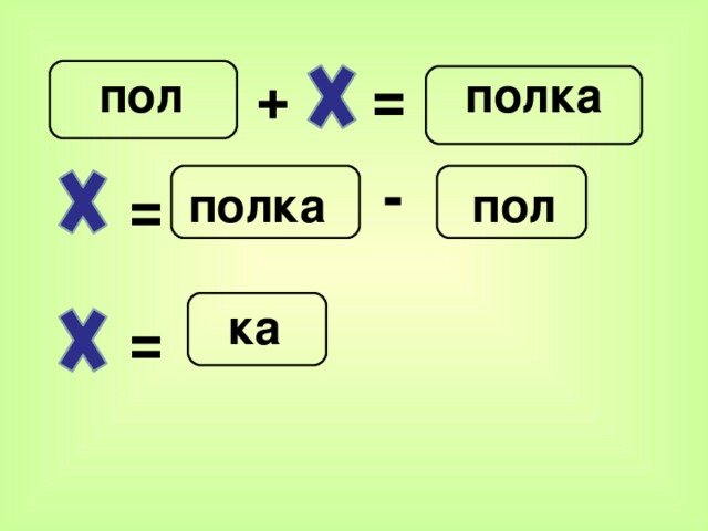 + = полка пол - = полка пол ка =