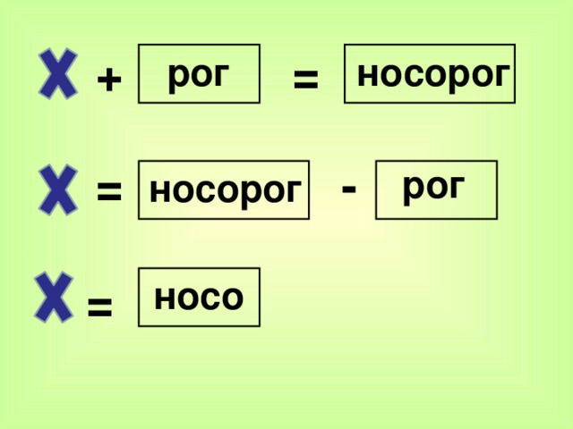 + = рог носорог = - рог носорог = носо