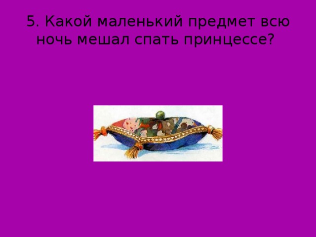 5. Какой маленький предмет всю ночь мешал спать принцессе?