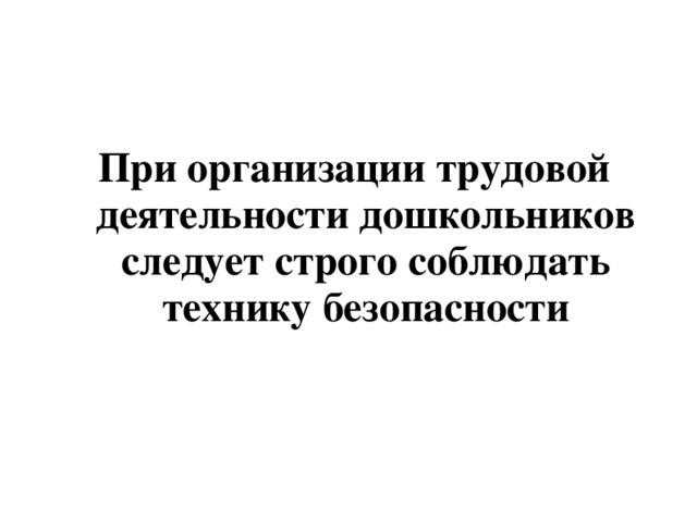 При организации трудовой деятельности дошкольников следует строго соблюдать технику безопасности