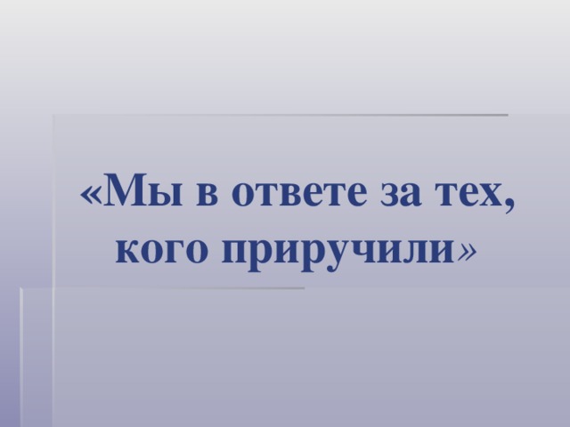 «Мы в ответе за тех, кого приручили »