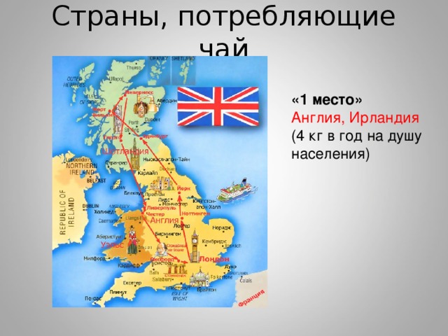 Страны, потребляющие чай «1 место» Англия, Ирландия (4 кг в год на душу населения)