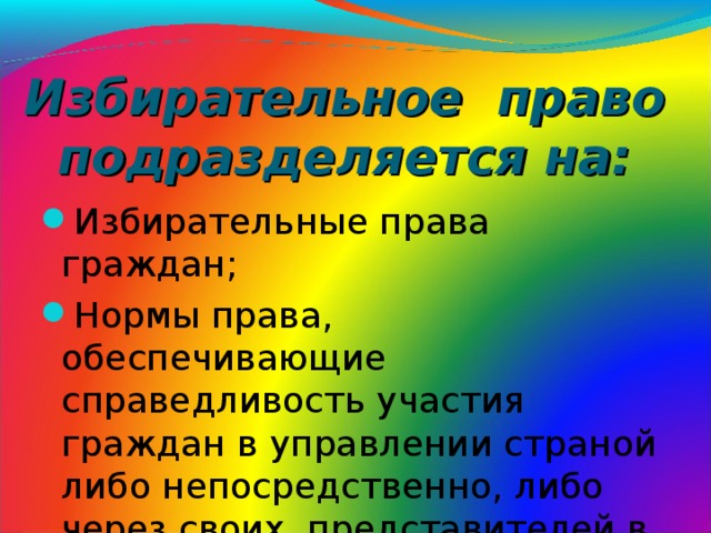 Избирательное право подразделяется на: