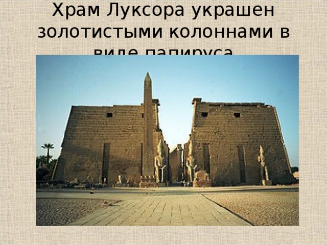 Храм Луксора украшен золотистыми колоннами в виде папируса