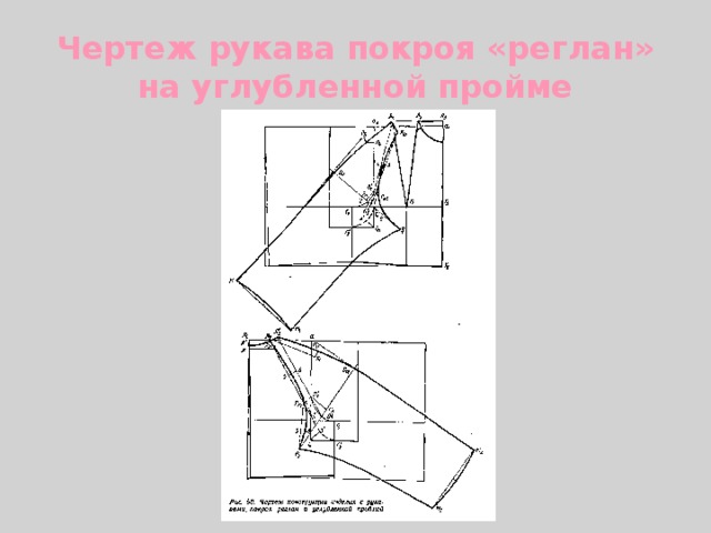 Чертеж рукава покроя «реглан» на углубленной пройме