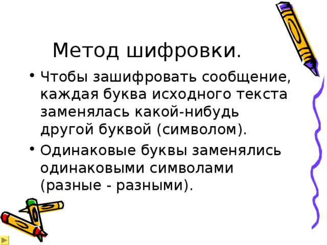 Метод шифровки.