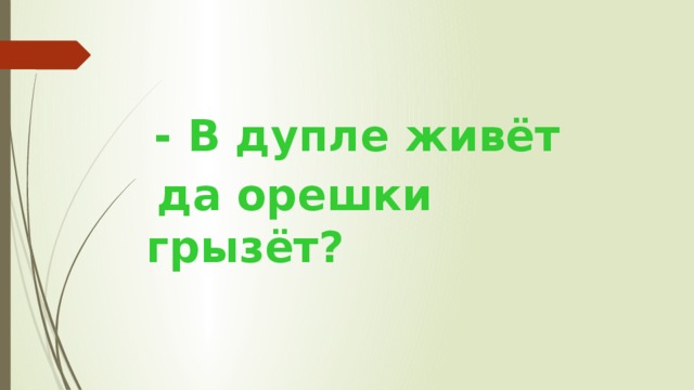 -  В дупле живёт  да орешки грызёт?