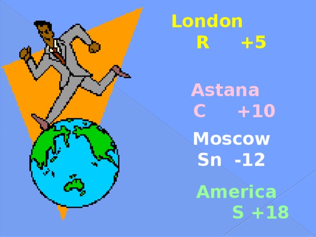 London R +5  Astana C +10 Moscow Sn -12 America  S +18