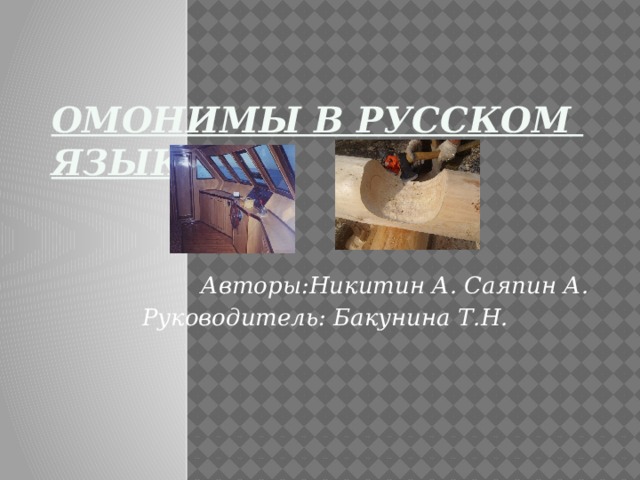 Омонимы в русском языке Авторы:Никитин А. Саяпин А. Руководитель: Бакунина Т.Н.
