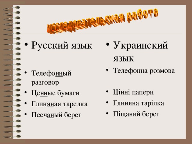 Русский язык  Телефо нн ый разговор Це нн ые бумаги Глин ян ая тарелка Песч ан