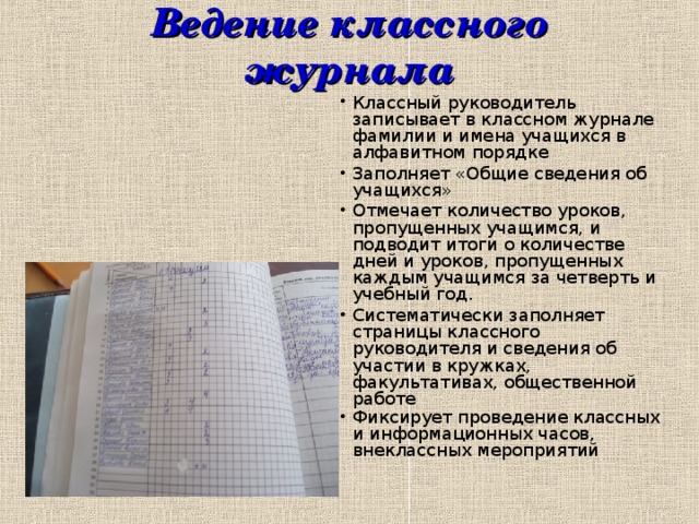 Заполнение классного