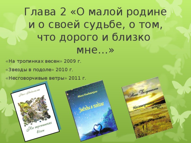 Глава 2 «О малой родине и о своей судьбе, о том, что дорого и близко  мне…»