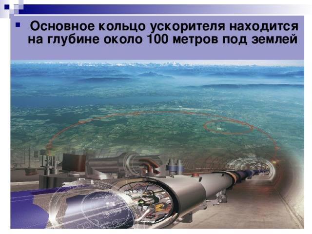 Основное кольцо ускорителя находится на глубине около 100 метров под землей