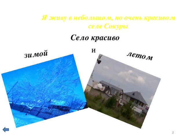 зимой летом Я живу в небольшом, но очень красивом селе Сокуры Село красиво и