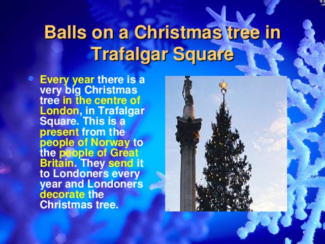 Balls on a Christmas tree in Trafalgar Square
