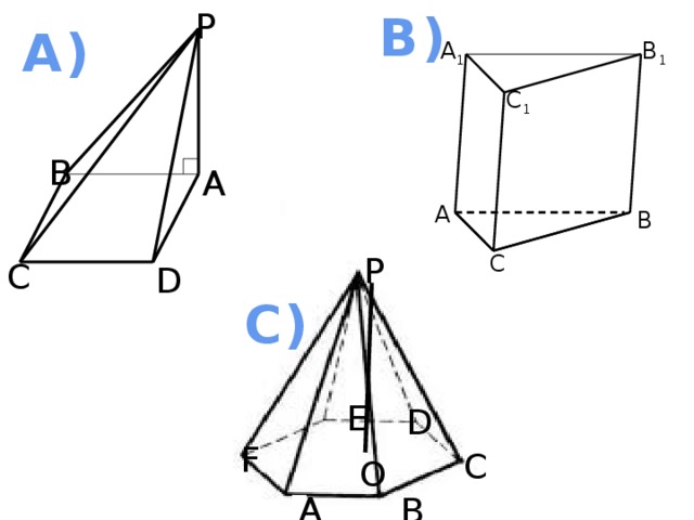 P B) A) B 1 А 1 C 1 B A А B P C C D C) E D F C O A B