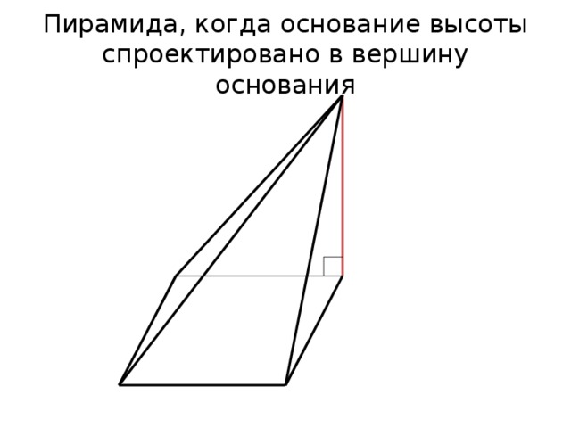 Основание высоты. Высота пирамиды через вершин основания. Пирамида основание высоты которое проходит через вершину основания. Высота пирамиды проходит через одну из вершин основания.