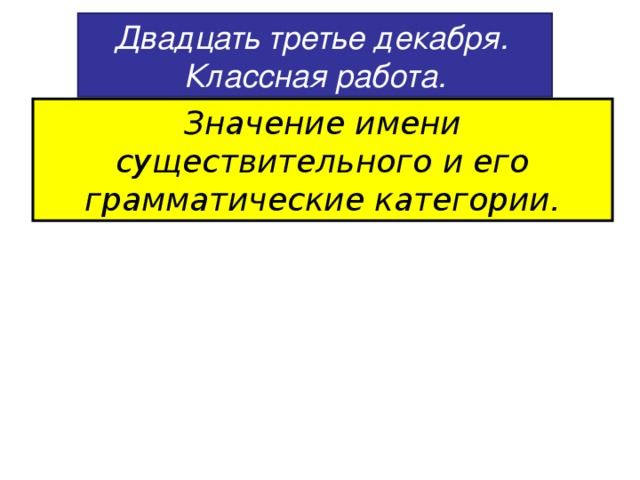 Двадцать третье декабря. Классная работа. Значение имени существительного и его грамматические категории.