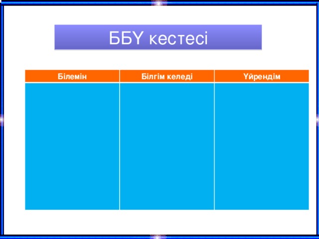 ББҮ кестесі Білемін Білгім келеді Үйрендім