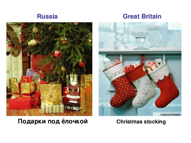 Russia Great Britain  Подарки под ёлочкой Christmas stocking