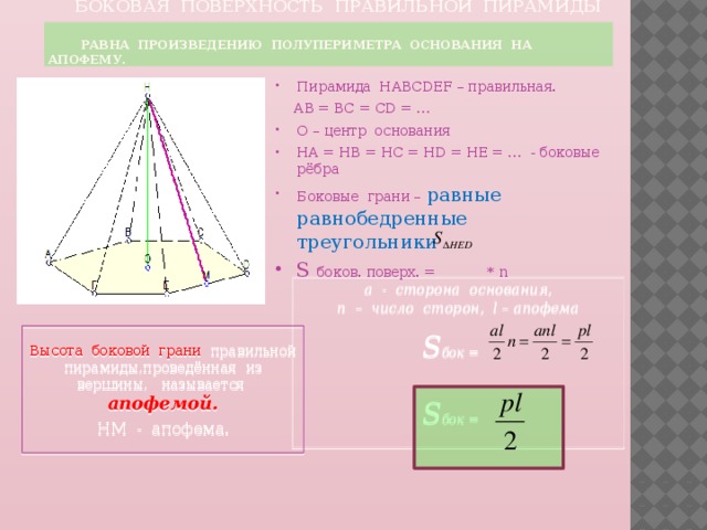 Апофема равна боковому ребру пирамиды