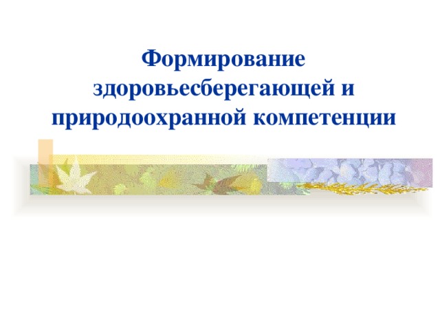 Формирование здоровьесберегающей и природоохранной компетенции